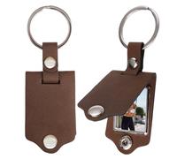 Llavero Personalizado con Foto de Cuero Autoadhesivo Pega tu Propia con Botón a Presión Foto Portátil Duradero y Elegante Regalo Conmemorativo para Padre, Abuelo, Novio, Novia, Pareja (Marrón)
