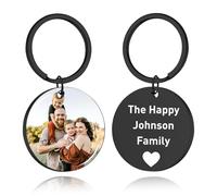 Llavero personalizado con foto y texto grabado, ideal para hombres, novio y aficionados, con mensaje de deseos, llavero circular grabado láser, llaveros de recuerdo perfectos para regalo familiar