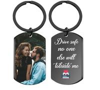 Llavero personalizado con imagen personalizada Foto Doble Cara/Texto+Iconos/Llaveros de chapa de perro Conduce Seguro Regalos para chico Novia