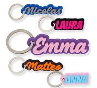 Llavero personalizado con nombre bicolor - Accesorio único 3D con anillo de 30 mm - 18 colores a elegir & 2 fuentes de escritura