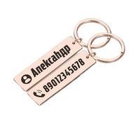 Llavero Personalizado De Acero Inoxidable Anti-Pérdida Llaveros Elegantes con El Nombre del Número De Teléfono Grabado A Medida para Mujeres Hombres Regalo Rose Gold,32x6mm
