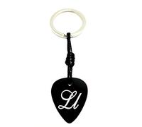 Llavero personalizado en Púa de Guitarra-Aluminio Anodizado Negro-Regalo para músicos o amantes de la música-Anilla en acero inoxidable-Regalos originales-Inicial LL
