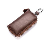 Llavero Piel genuina de Mujer y Hombre,Piel auténtica, cierre con cremallera, Estuches de Llaves, Llavero coche,Portátil Organizador Llaves con 6 ganchos (Marrón)