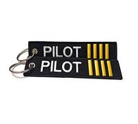 Llavero piloto - Etiqueta de equipaje - para primeros oficiales y capitanes - Juego de 2 - Multicolor - Aviamart®, Pilot 4 rayas doradas (Negro) - AVMZ-2-PILOT-4-GLD