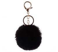 Llavero Pom de piel sintética de conejo, pompones esponjosos, colgante de bolsa de llave de coche para mujeres y niñas, accesorios (negro)