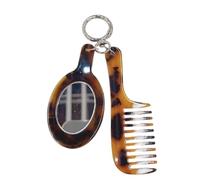 Llavero portátil con diseño de leopardo, peine y espejo, colgante para peinar el cabello