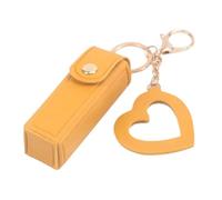 Llavero portátil para pintalabios, mini bolsa de cosméticos, bolsa organizadora de bálsamo de maquillaje O7N0 de piel sintética para viajes, Amarillo