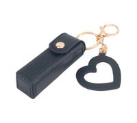 Llavero portátil para pintalabios, mini bolsa de cosméticos, bolsa organizadora de bálsamo de maquillaje O7N0 de piel sintética para viajes, Black