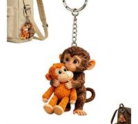 Llavero Protect Punch The Monkey, Llavero de Peluche 3D Lindo de Mono Sujetando Juguete, Llaveros de Monos Abrazándose para Mochila