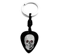 Llavero Púa de Guitarra -Aluminio Anodizado Negro- Regalo para músicos o amantes de la música-Púa de Guitarra- Accesorios Guitarra-Regalos originales-Diseño (Skull-Rojo)