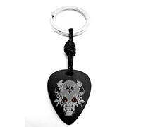 Llavero Púa de Guitarra-Aluminio Anodizado Negro- Regalo para músicos o amantes de la música -Púa de Guitarra- Accesorios Guitarra -Diseño (Skull II-Rojo)