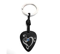 Llavero Púa de Guitarra-Aluminio Anodizado Negro- Regalo para músicos o amantes de la música -Púa de Guitarra- Accesorios Guitarra-Regalos originales -Diseño:(Claves-Azul)