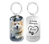 Llavero Recuerdo Mascota Personalizado con Foto a Color & Protección Resina Epoxi, Regalo Duelo Pérdida Perro/Gato, Grabado Personalizado Huella o Corazón