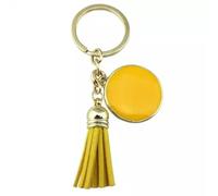 Llavero Redondo de Esmalte con Monograma en Blanco de 2,5 cm, Accesorios para llaveros con borlas, Color Mostaza neón Dorado
