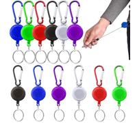 Llavero retráctil, 12 unidades, retráctiles, clips de carrete, llavero extensible, 2 en 1, clips para insignia, con carrete de cinturón, carretes de insignia, clip de cinturón para llavero, tarjeta de