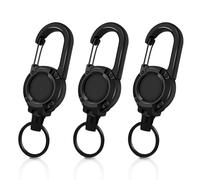 Llavero Retráctil 3 Piezas Llavero Retráctil Insignia Jojo Llavero retráctil con Cable de Acero de 60cm, Porta Insignias Retráctil con mosquetón (Negro+Negro+Negro)