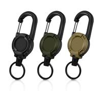 Llavero Retráctil 3 piezas Llavero Retráctil Insignia JoJo Llaveros retráctiles con cable de acero de 60cm, porta insignias Retráctiles con mosquetón (Negro+Verde+Caqui)