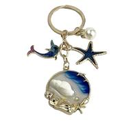 Llavero Sirenas Fondo Marino - Llaveros Delfin con Caracola Real Arena de Playa Estrella de Mar y Perla Blanca - Accesorio de llaves amantes del Mar, Playa, Naturaleza… - Llavero unisex hombre y mujer