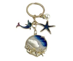 Llavero Sirenas Fondo Marino - Llaveros Delfin con Caracola Real Arena de Playa Estrella de Mar y Perla Blanca - Accesorio de llaves amantes del Mar, Playa, Naturaleza… - Llavero unisex hombre y mujer