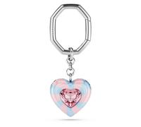 Swarovski Llavero, Motivo en Forma de Corazón está Adornado con Divertidas Rayas y un Cristal Central, Talla de Corazón, Resina, Cierre Octogonal, Baño de Rodio, Multicolor