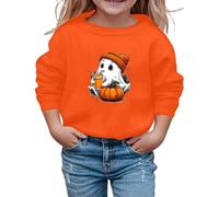 Llavero Tela Guardia Sudadera de Halloween para niñas, Linda Sudadera con Estampado de Manga Larga y Cuello Redondo, Top Informal para niños, para Salidas Escolares de otoño e (Orange, 11-12 Years)