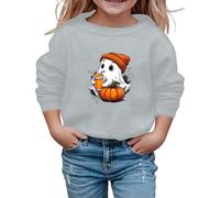 Llavero Tela Guardia Sudadera de Halloween para niñas, Linda Sudadera con Estampado de Manga Larga y Cuello Redondo, Top Informal para niños, para Salidas Escolares de otoño e (Grey, 3-4 Years)