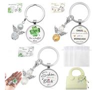 Llavero Trébol de 4 Hojas - Suerte Buena, Regalo de Éxito en Exámenes y Graduación - 3 Diseños Diferentes en Blanco, Amarillo y Plateado - Detalle Perfecto para Amigos, Compañeros y Niños