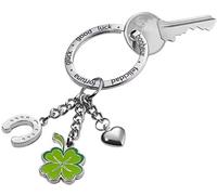 Llavero XL con 3 dijes: herradura, trébol y corazón pequeño, metal fundido/esmal