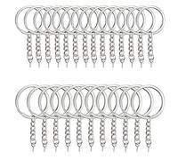 Llaveros con Cadena Anillo Círculo de Metal Pulido Cadenas Enlace con Ganchos de Tornillo de Ojo Pins para DIY Joyería Craft(25/30 mm)