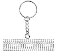 Llaveros con cadena de eslabones y anilla maleable, paquete de 24, en color plata, llavero de Ø 25 mm, cadena desmontable de 27 mm de largo con anilla abierta, para llaveros, bisutería, manualidades