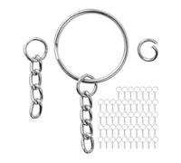 Llaveros con cadena de eslabones y anilla plegable, paquete de 48, en color plateado, llavero de Ø 25 mm, cadena desmontable de 27 mm de largo con anilla abierta, para llaveros, bisutería