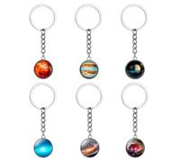 Llaveros con Tema De Planeta De 6 Piezas, Llaveros Redondos De Cristal, Llaveros Creativos, Llaveros De Regalo
