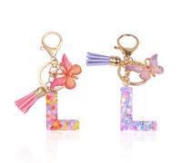 Llaveros De 2 Letras L, Primeros Llaveros Personalizados, Joyas Coles para Bolsos, Llaveros con Borlas De Mariposa (Morado, Rosa).