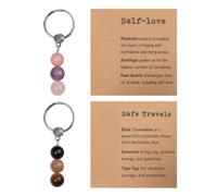 Llaveros De 2 Piezas Y 2 Tarjetas, Adornos De Cadena De Cristal Natural, Regalos De Bendición Seguros Y Felices, Adecuados para La Protección De Viajes.