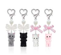 Llaveros De Amor con Lazo De 4 Piezas, Llaveros De Felpa para Gatos, Adornos De Mochila Estilo Y2K, Regalos para Amantes De Los Gatos.