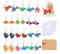 Llaveros de Dibujos Animados, 24 Piezas Llaveros de Dinosaurios Animales de la Selva, Regalos de Invitados Niños para Fiesta, Navidad/ Comunión Baby Shower-12 Estilos con 24 Tarjetas y Bolsa Blanca