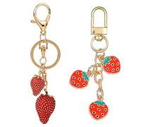Llaveros De Fresa De 2 Piezas, Llaveros Creativos De Frutas, Llaveros Coles De Fresa, Lindos Amuletos De Bolso, Llaveros De Metal, Accesorios para Llaves