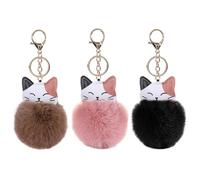 Llaveros De Gatos De Dibujos Animados De 3 Piezas, Llaveros Creativos De Bolas De Pelo, Llaveros Bonitos, Llaveros para Niñas, Llaveros Decorativos