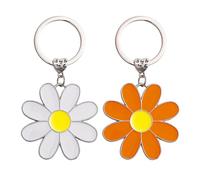 Llaveros de Margarita - 2 Exquisitos Accesorios para Bolso de Mujer, Amantes de las Flores - Aleación de Zinc, Blanco y Naranja, Talla Única