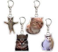 Llaveros de meme de gato, 4 unidades, llavero con diseño de gatos felices, colgante divertido de Kawaii
