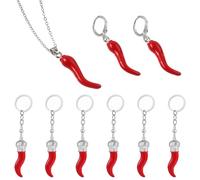 Llaveros De Pimienta De Simulación De 6 Piezas Y Aretes Y Collares De 3 Piezas, Lo Que Significa Buenos Deseos, Accesorios para Coles De Teléfonos Móviles En Estilo Folclórico.