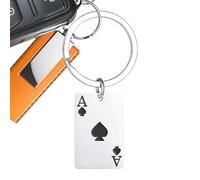 Llaveros para hombre, colgante de tarjeta de póker en miniatura de aleación de zinc, llavero de metal creativo de pica roja para mochila, bolso y billetera, Negro , Se référer au descriptif