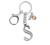 Llaveros para hombres y mujeres, llavero de metal con letras del alfabeto personalizadas con dije de ángel, regalos de amistad, llaveros y llaveros, regalo de cumpleaños 18, llavero de coche (S)