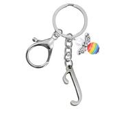 Llaveros para hombres y mujeres, llavero de metal con letras del alfabeto personalizadas con dije de ángel, regalos de amistad, llaveros y llaveros, regalo de cumpleaños 18, llavero de coche (J)