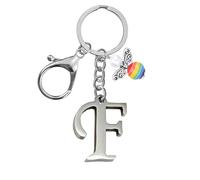Llaveros para hombres y mujeres, llavero de metal con letras del alfabeto personalizadas con dije de ángel, regalos de amistad, llaveros y llaveros, regalo de cumpleaños 18, llavero de coche (F)