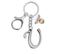 Llaveros para hombres y mujeres, llavero de metal con letras del alfabeto personalizadas con dije de ángel, regalos de amistad, llaveros y llaveros, regalo de cumpleaños 18, llavero de coche (U)