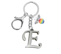 Llaveros para hombres y mujeres, llavero de metal con letras del alfabeto personalizadas con dije de ángel, regalos de amistad, llaveros y llaveros, regalo de cumpleaños 18, llavero de coche (E)