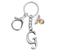 Llaveros para hombres y mujeres, llavero de metal con letras del alfabeto personalizadas con dije de ángel, regalos de amistad, llaveros y llaveros, regalo de cumpleaños 18, llavero de coche (G)