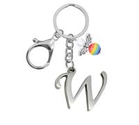 Llaveros para hombres y mujeres, llavero de metal con letras del alfabeto personalizadas con dije de ángel, regalos de amistad, llaveros y llaveros, regalo de cumpleaños 18, llavero de coche (W)