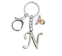Llaveros para hombres y mujeres, llavero de metal con letras del alfabeto personalizadas con dije de ángel, regalos de amistad, llaveros y llaveros, regalo de cumpleaños 18, llavero de coche (N)
